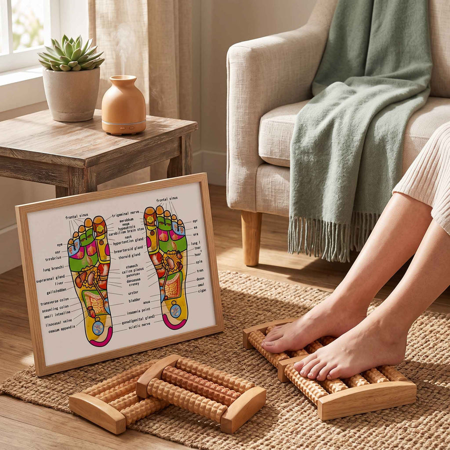 Wooden Foot Massager Roller for Reflexology and Stress Relief