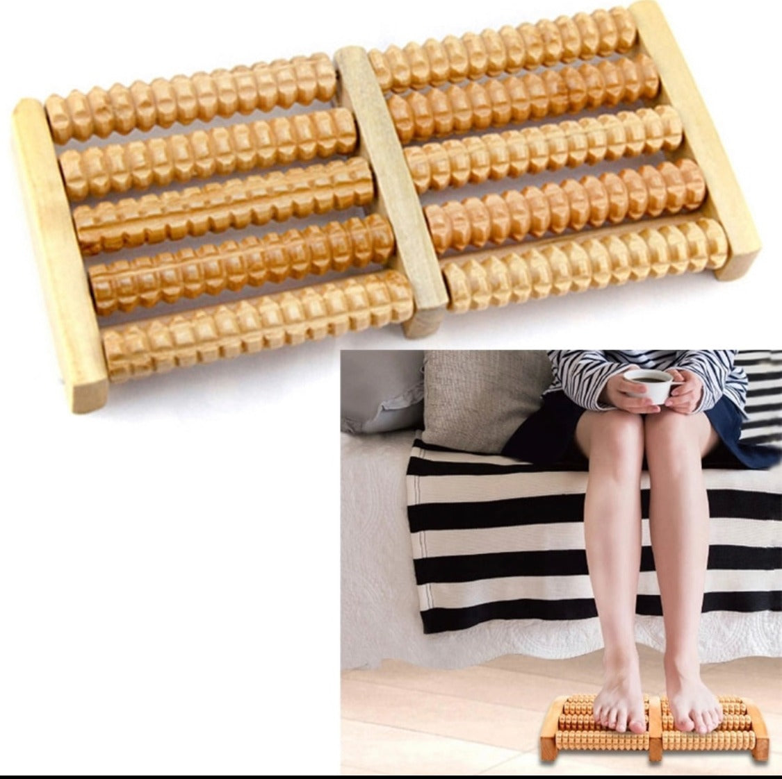 Wooden Foot Massager Roller for Reflexology and Stress Relief
